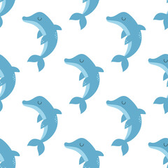 seamless pattern with dolphin in cartoon style