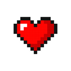 Red heart pixel art icon. Isolated flat illustration, vector graphic.