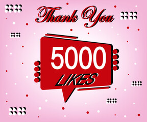 5000 likes thank you. Thank you balloon for social network with red and white polka dots