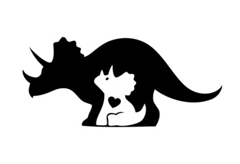 Mama dinosaur and baby dinosaur silhouette. Cute dino sign, logo, emblem or badge. Triceratops vector illustration. Mom with baby symbol. © Ansty art