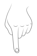 Hand points index finger down sketch illustration.