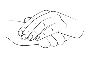 One hand lies on the other sketch illustration.