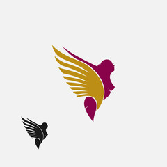 combination of wings and woman logo