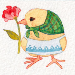 花を貰ったヒヨコ © こまちみゆた