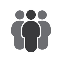 Three people in a group with one leader, icon.