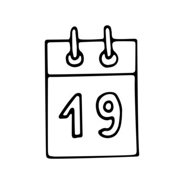 recommend clip art: Tear-off calendar line art. Calendar date. Day planning. Number 19. Hand drawn graphic vector illustration. Isolated simple doodle element.