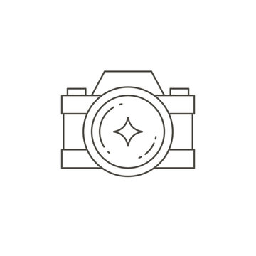 Monochrome professional camera photographer equipment for taking picture with glass lens flare logo