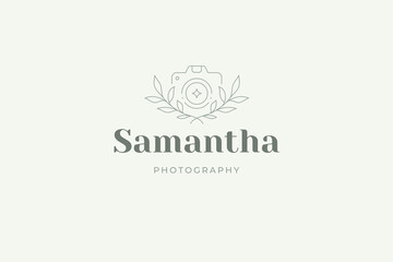 Simple professional photographer business card design with place for text line art logo vector