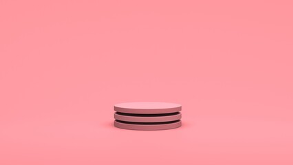 Pink podium 3d render product display stand blank set cylinder shape stand minimal pink background