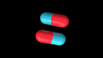 Medicine capsules pill 3d rendering closeup drug tablet health antibiotic red and blue