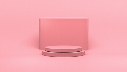 3d geometric shape pink podium for product placement display with pink minimal background 3d render