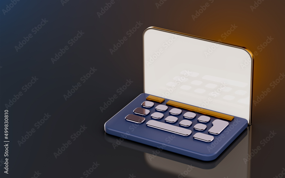 Poster laptop floating notebook icon on dark background 3d render concept for work in office and home
