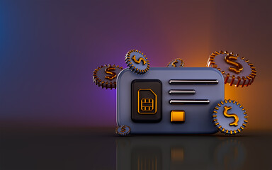 Credit card icon with dollar falling on dark background 3d render concept for money online payment