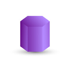 Vector purple hexagonal prism with gradients and shadow for game, icon, package design, logo, mobile, ui, web, education. 3d hexagon on a white background. Geometric figures for your design.