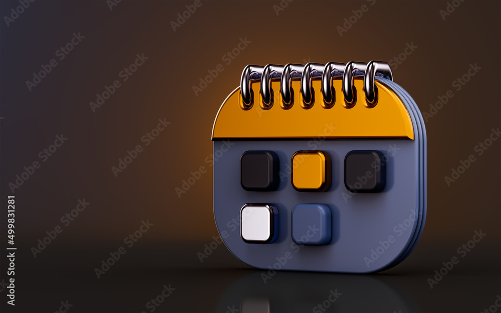 Poster calendar icon on dark background 3d render concept for remember date time schedule appointment