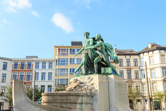 Antwerp, Belgium - July 2, 2019: Fountain - sculpture. Standbeeld Lambermont