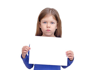 Fototapeta premium Empty sheet as mockup in serious child hands