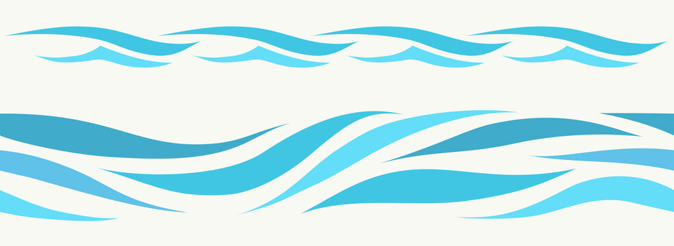 Seamless beautiful waves. Vector blue marine pattern. Stylized design.