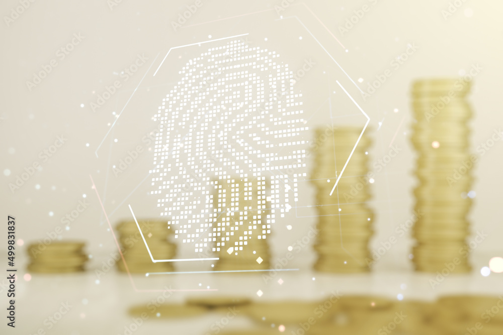 Aufkleber abstract virtual fingerprint illustration on coins background, personal biometric data concept. mult