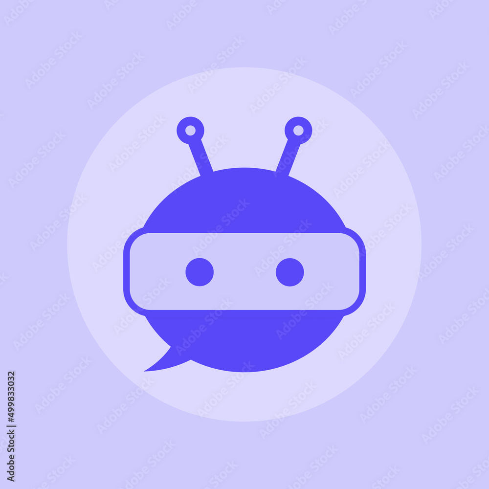 Aufkleber robot in purple speech bubble. cute robot icon in speech bubble. support service bot. vector