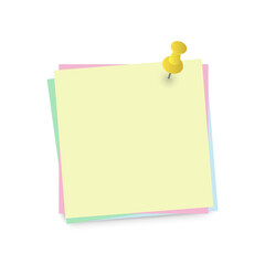 Blank note paper with pin. Top view note sticker with pins. Vector