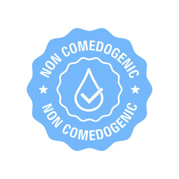 Non comedogenic vector icon. Dermatologically tested product concept. Cross mark and drop isolated on blue color