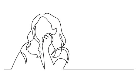 Fototapeta premium one line drawing of woman professional thinking finding solutions solving problems