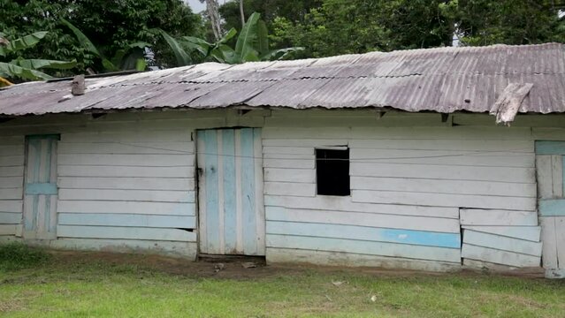 Wooden house without windows in an African village. African village. Equatorial Guinea