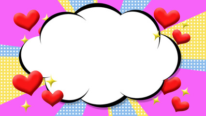 ポップな背景と雲の吹き出し（ハート）