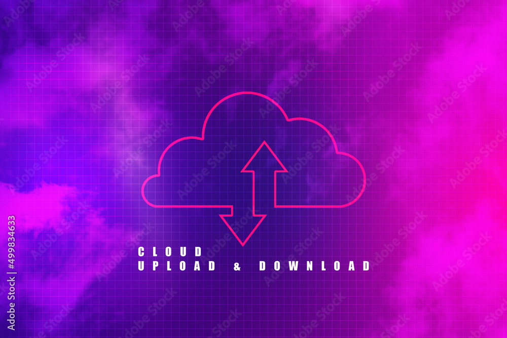Poster 2d illustration uploading downloading arrow with cloud