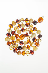 Amber Bracelet, Natural Sones, Abmer Beads on White background 