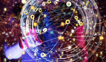 Global network. Blockchain. 3D illustration. Neural networks and artificial intelligence. Abstract