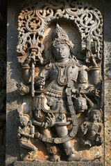 Hoysaleswara Temple sculpture work Halebidu Karnataka India, 12th-century Hindu temple dedicated to...