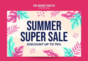 Happy Summer Sale Web Banner for Social Media Poster, banner, space area and background