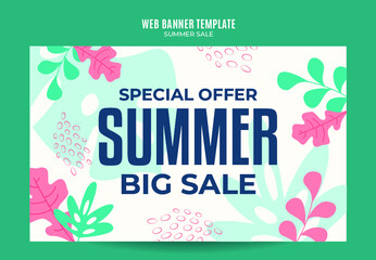 Happy Summer Sale Web Banner for Social Media Poster, banner, space area and background