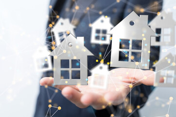 home choice Big data and artificial intelligence concept. Machine learning and cyber mind domination