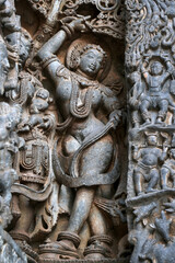 Fototapeta na wymiar Hoysaleswara Temple sculpture work Halebidu Karnataka India, 12th-century Hindu temple dedicated to Shiva, It is the largest monument in Halebidu, the former Hoysala capital.