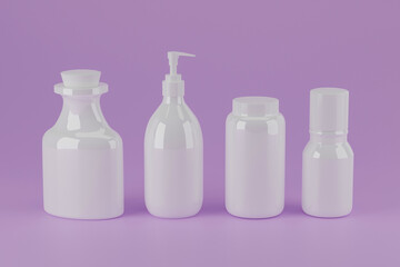 Cosmetic tube set. 3D cream tubes in white color. Plastic gel package white cap. Face skincare lotion container template. Realistic beauty makeup product.