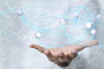 Global network. Blockchain. 3D illustration. Neural networks and artificial intelligence. Abstract