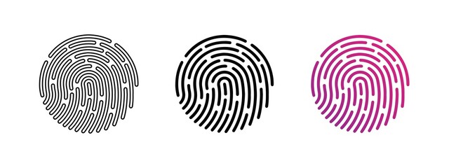 Touch id icons set. Fingerprint icon collection. App id. Owner identification, verification. Password concept. Authorization concept. Phone password. Touch identification. Vector graphic.