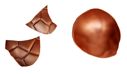 Crushed Chocolate pieces isolated on white background. Milk chocolate closeup.