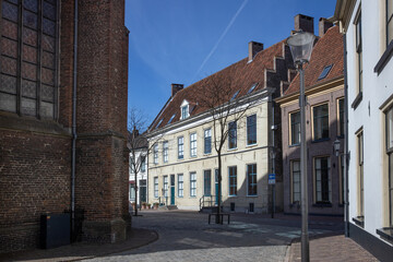 Grote of Andreaskerk.. Houses and facades in old Hattem Gelderland Netherlands. 