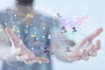 Neural network concept. Connected cells with links.