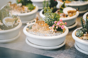 Miniature Garden Bowl, Mini Garden with deers