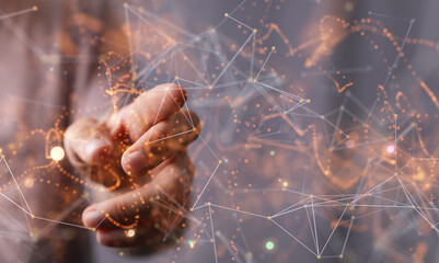 Global network. Blockchain. 3D illustration. Neural networks and artificial intelligence. Abstract