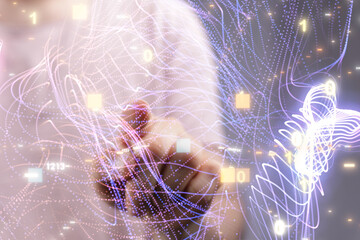 Abstract network of physical devices on the Internet using a network connection with statistics...