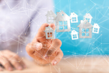 home data. Digital cyberspace with particles and Digital data network connections concept.
