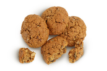 oatmeal cookies with flax, pumpkin and sunflower seeds isolated on white background with clipping path and full depth of field. Top view. Flat lay