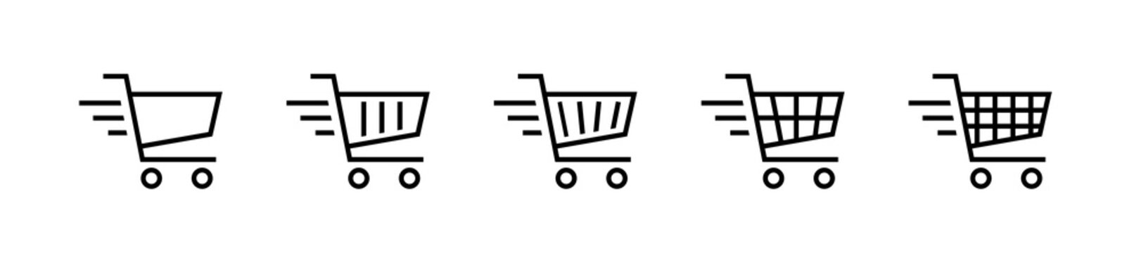 Shopping cart flat vector icon set. Online shopping concept icons. Online store. Vector graphic