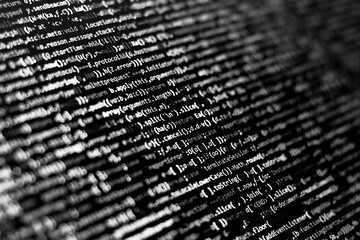 black and white code texture background. Abstract Web programming coding